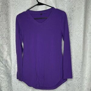 Elegant Purple V-Neck Long Sleeve Blouse
